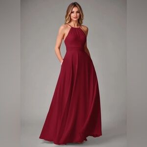 Azazie Burgundy maxi dress with pockets